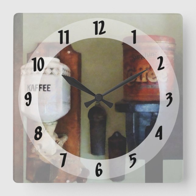Grinder för kaffeCan och kaffe Fyrkantig Klocka (Framsida)