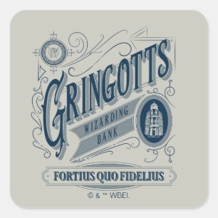 GRINGOTTS Wizarding Bank Vintage Graphic Fyrkantigt Klistermärke