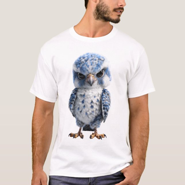 Grinig Fluffig Blå Rovfågel Unge Män T Shirt (Framsida)