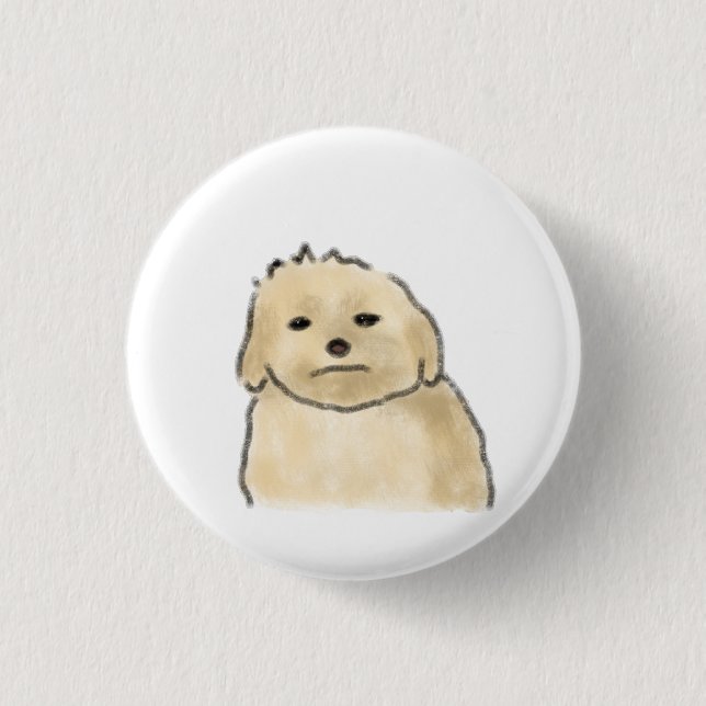 Grinig Fluffig Kräm Hund Roligt Present Knapp (Framsida)