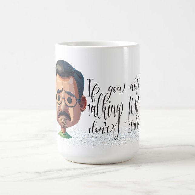 Grinig gammal man som pratar fiske kaffemugg (Center)