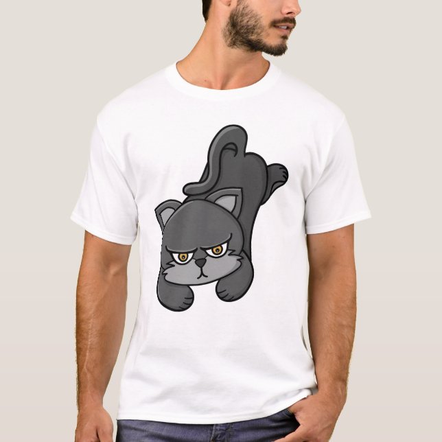 Grinig Grå Katt T Shirt (Framsida)