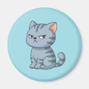 Grinig grå randig katt på blå magnet