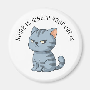 Grinig Grå Tabby Katt Anpassad Text Magnet