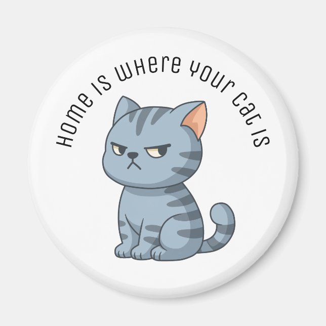 Grinig Grå Tabby Katt Anpassad Text Magnet (Framsidan)