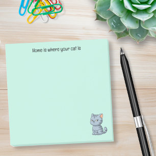 Grinig Grå Tabby Katt Anpassad Text på Grön Post-it Block