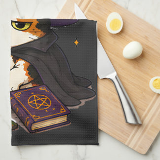 Grinig häxkatthalloween kökshandduk