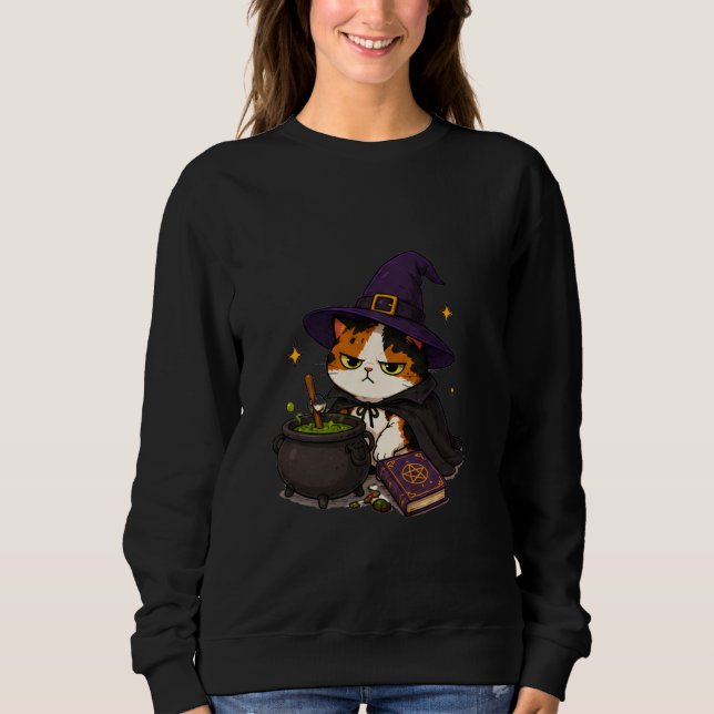 Grinig häxkatthalloween  t shirt (Framsida)