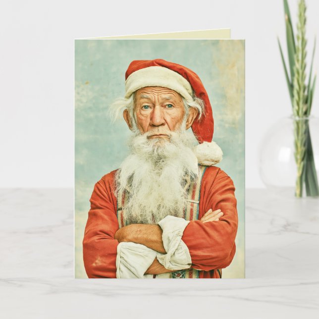 Grinig jul Santa gamla porträtt Kort (Framsida)
