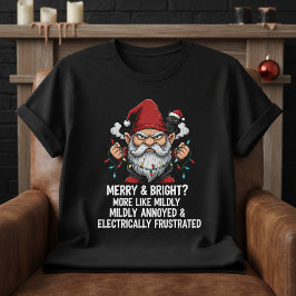Grinig julgnom i trassliga ljus svart katt t shirt