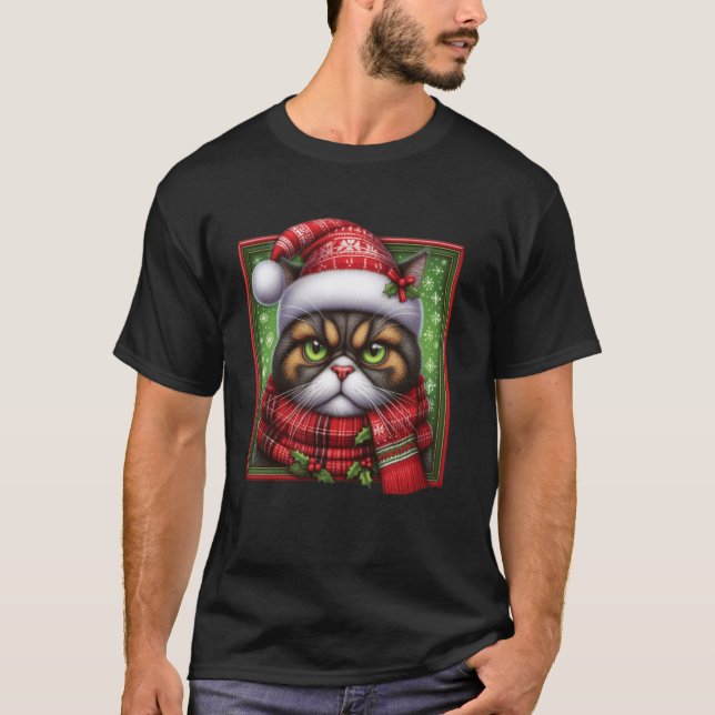 Grinig julkat - Högtidlig festlig arg katt T Shirt (Framsida)