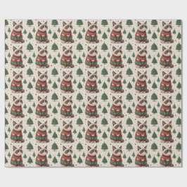 Grinig julkatt i ful jultröja presentpapper