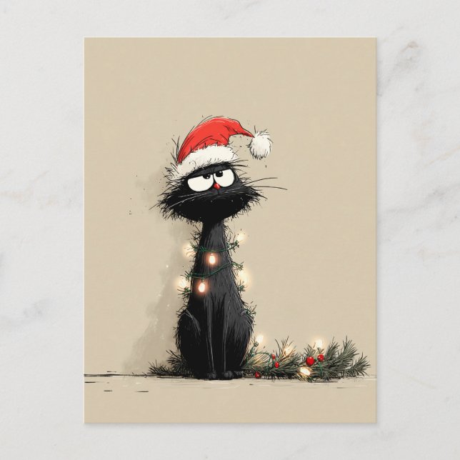 Grinig julkattsstämning vykort (Framsida)