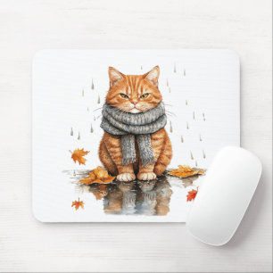 Grinig Orange Katt i Regn Musmatta