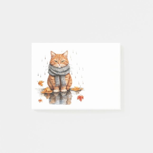 Grinig orange katt i regn post-it block (Framsida)