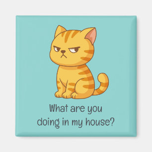 Grinig orange randig katt Rolig text Grön Magnet