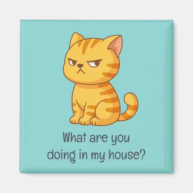 Grinig orange randig katt Rolig text Grön Magnet (Framsidan)