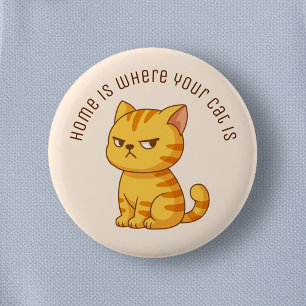 Grinig orange tabbykatt anpassad text beige knapp
