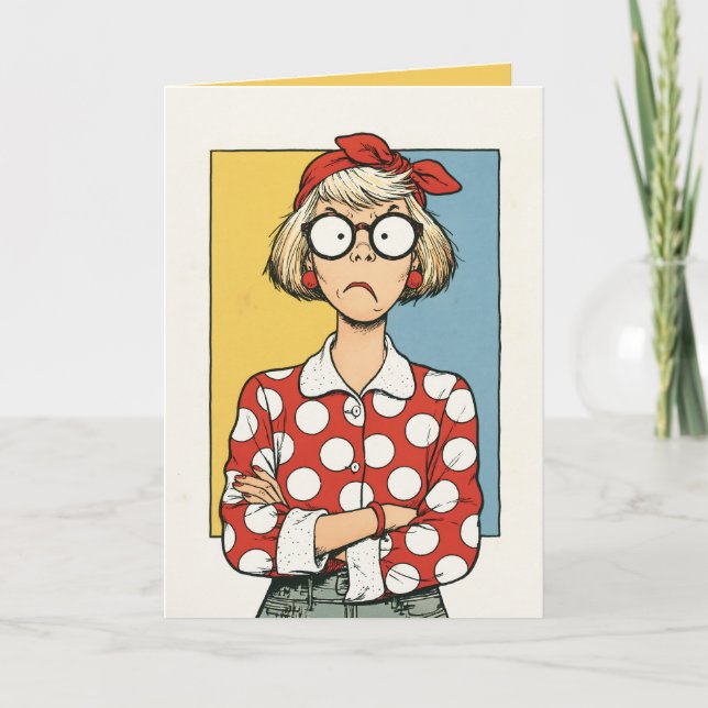 Grinig Retro Kvinna i Prickar Kort (Framsida)