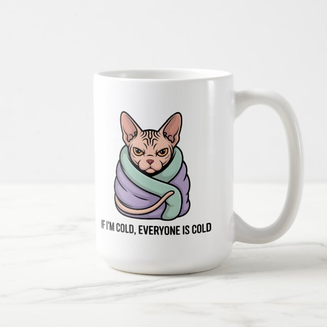 Grinig Sphynx Katt Kall Humor Tecknad Konst Kaffemugg (Höger)