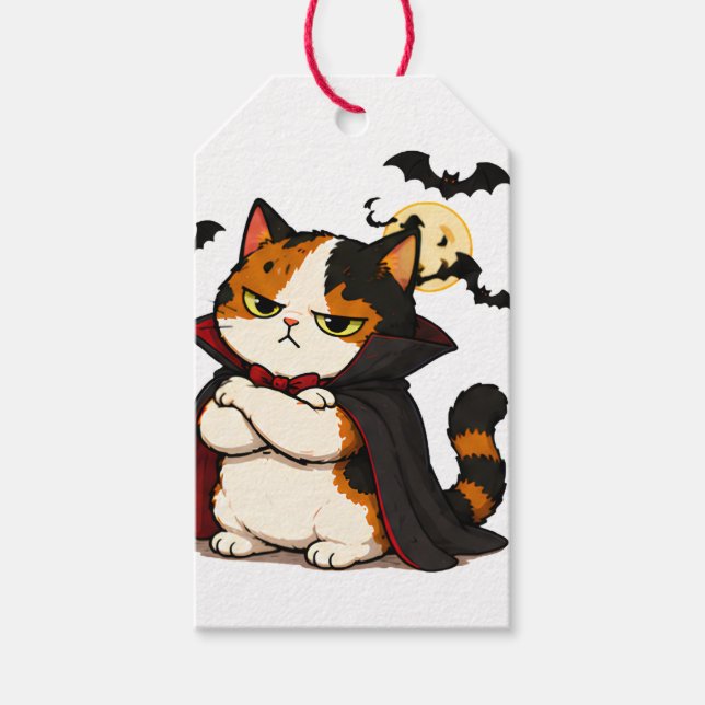 Grinig vampyrkatt Halloween  Presentetikett (Framsidan)