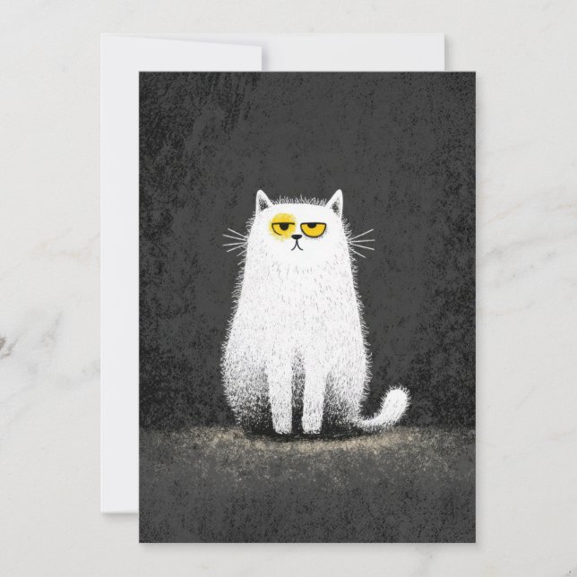 Grinig Vit Katt – Rolig Minimalistisk Kattkonst Julkort (Framsida)