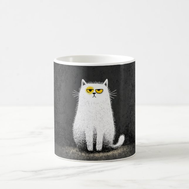 Grinig Vit Katt – Rolig Minimalistisk Kattkonst Kaffemugg (Center)