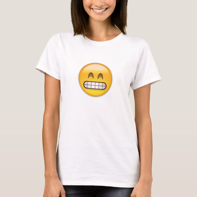 Grinning Ansikte med leende Öga Emoji Tee Shirt (Framsida)