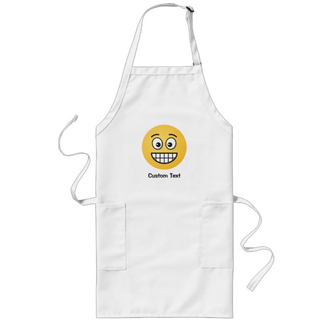 Grinning Ansikte med Open Öga Long Apron Långt Förkläde (Framsidan)