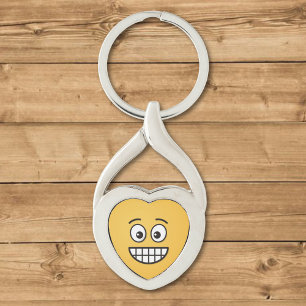 Grinning Ansikte med Open Öga Twisted Heart Silverfärgad Nyckelring