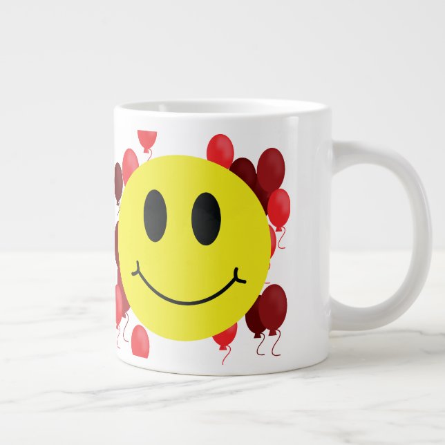 Grinning Ansikte med Red Balloons Jumbo Mugg (Höger)