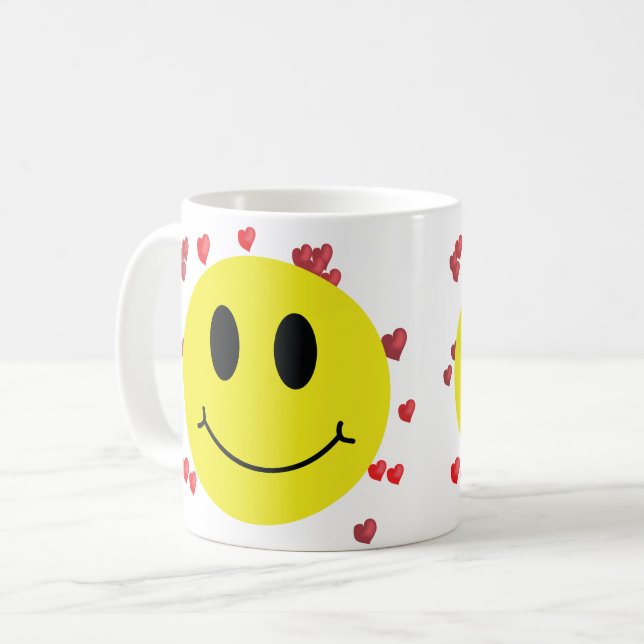 Grinning Ansikte med Red Hearts Kaffemugg (Framsida vänster)