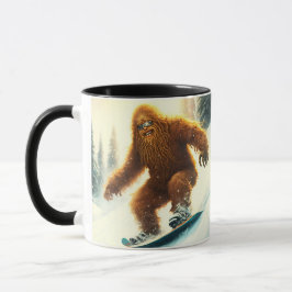 Grinning Bigfoot Sasquatch Snowboarding Powder Mugg