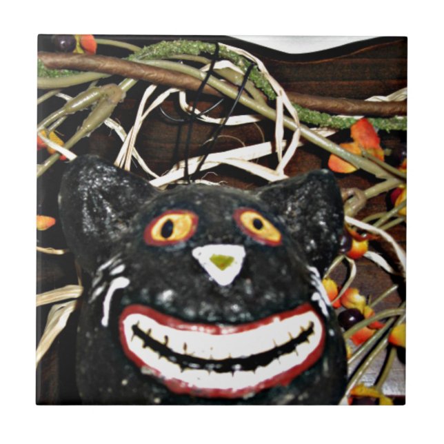 Grinning Black Cat Kakelplatta (Framsidan)
