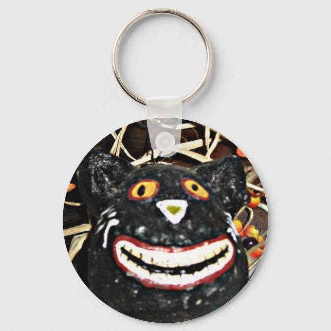 Grinning Black Cat Nyckelring (Framsida)