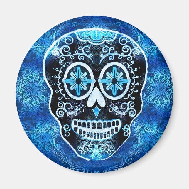 Grinning Blue Calavera Magnet (Framsidan)