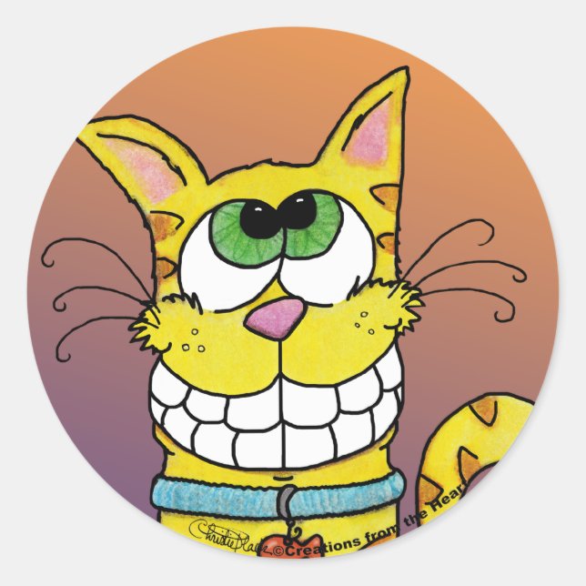 Grinning Cat Runt Klistermärke (Framsida)