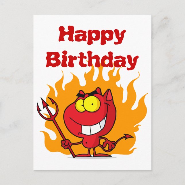 Grinning Djävulen med köksgaffel Vykort (Framsida)