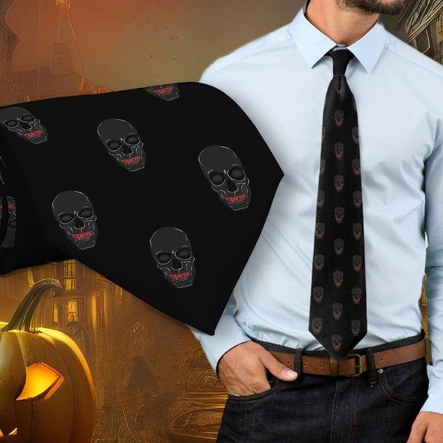 Grinning Döskallar Mönster Black Halloween Tie Slips (Skapare uppladdad)