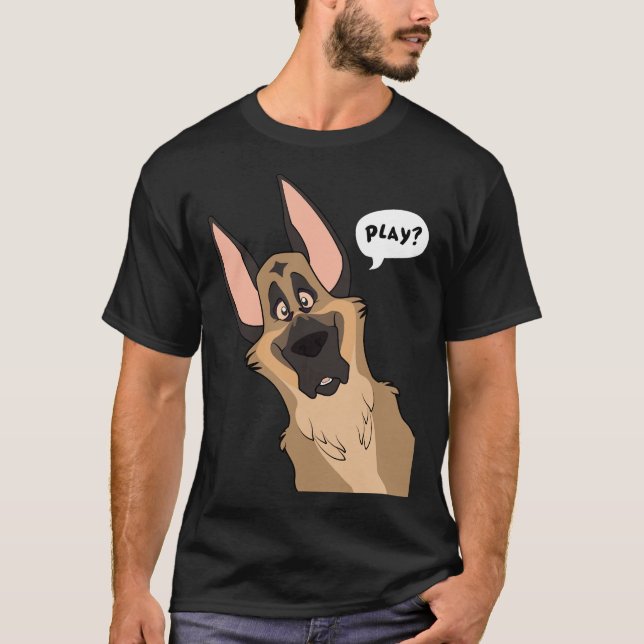 Grinning German Shepherd Hund T Shirt (Framsida)