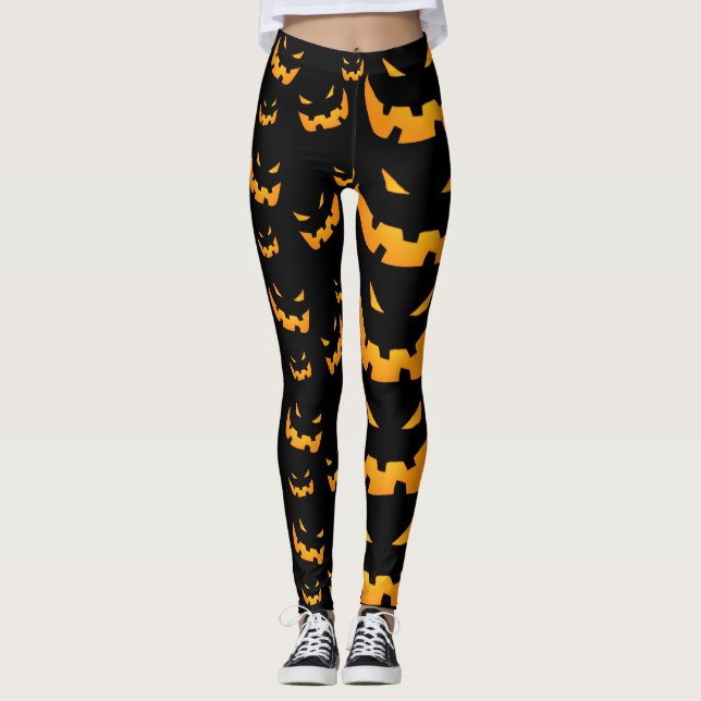 Grinning Halloween Pumpkins Leggings (Framsida)