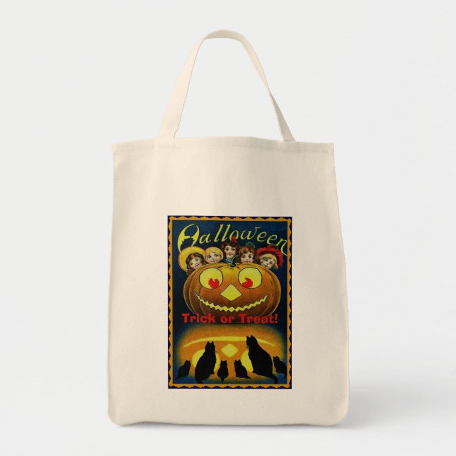 Grinning Jack o'Lantern & Children Halloween Bag Tygkasse (Framsidan)