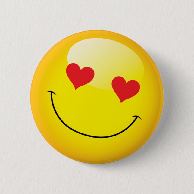 Grinning Lycklig Kärlek Heart Emoji Man Ansikte Pa Knapp (Framsida)