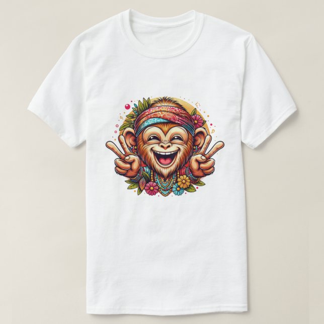 Grinning Peace Monkey Men's T-Shirt (Design framsida)