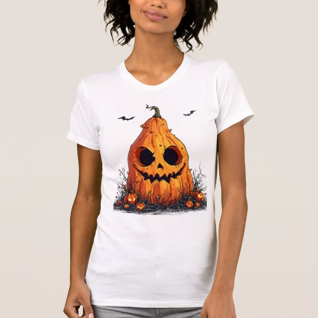 Grinning Pumpkin med ett gomusiskt uttryck T Shirt (Framsida)