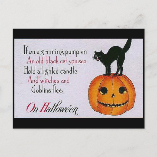 Grinning Pumpkin och Cat Vykort (Framsida)