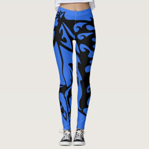 Gripare Blå Ponny Häst Hingst Springare Linjeteckn Leggings