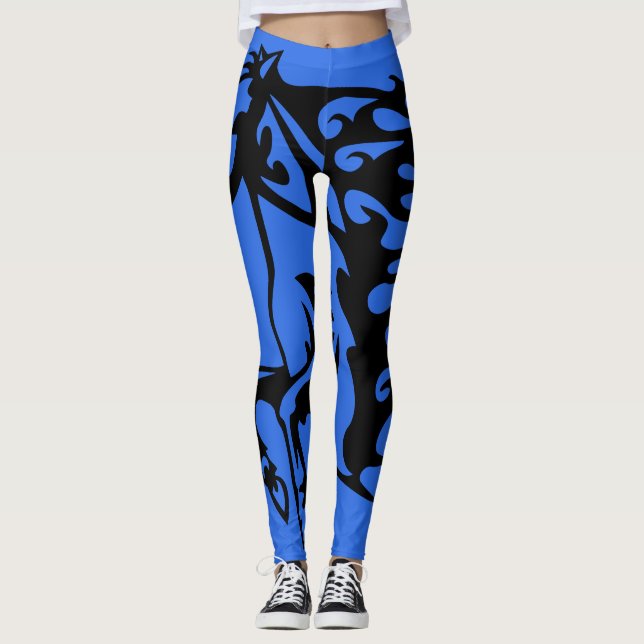 Gripare Blå Ponny Häst Hingst Springare Linjeteckn Leggings (Framsida)