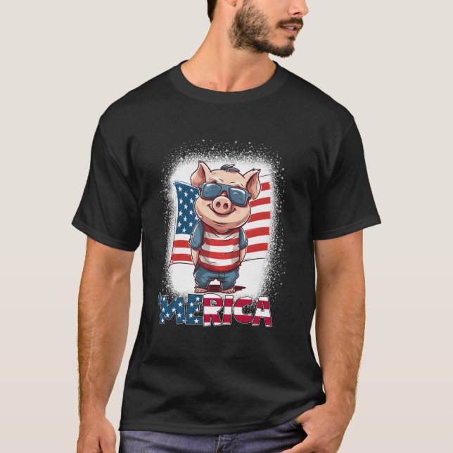 Gris 4 juli: Patriotic Merica USA flagga T Shirt (Framsida)