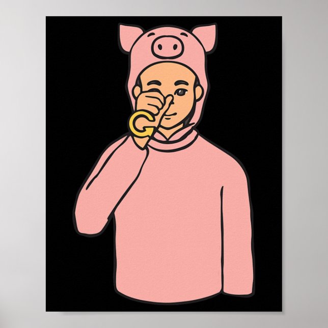 Gris Animal ASL Hand Gesture Döv Hörselförlust Awa Poster (Framsidan)